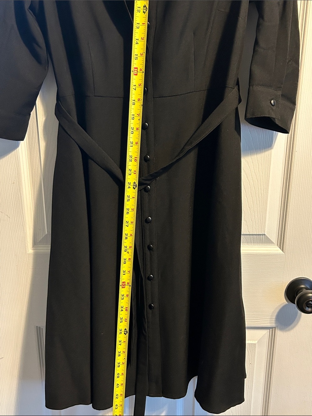 Teacher Black Button-Front Midi Dress with Self Tie Waist